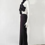 Black Floral AppliquÃ© Halter Gown