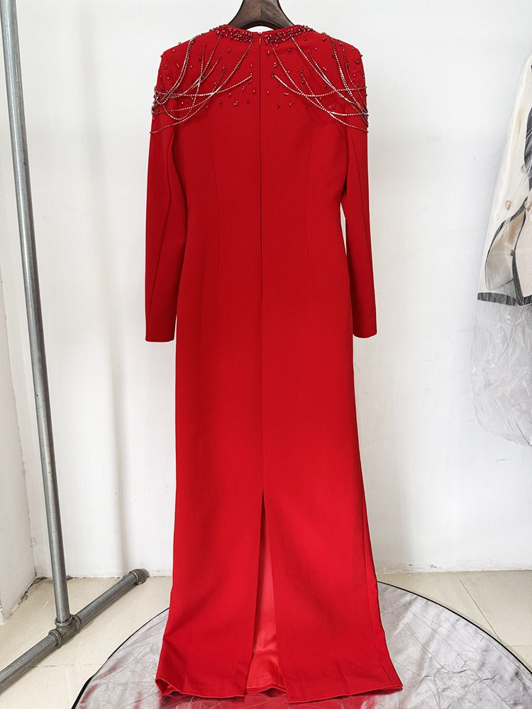 Crimson Embellished Long Gown