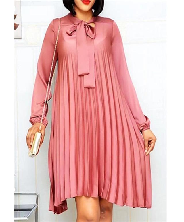 Plus Size Pleated Dresses with Bowtie Etiquettemode