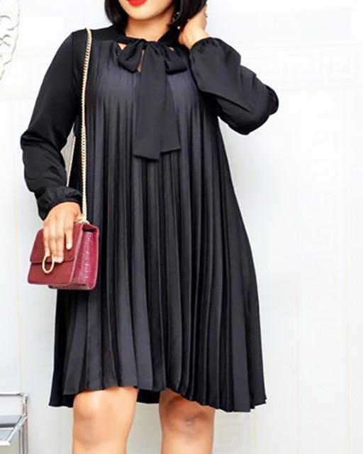 Plus Size Pleated Dresses with Bowtie Etiquettemode